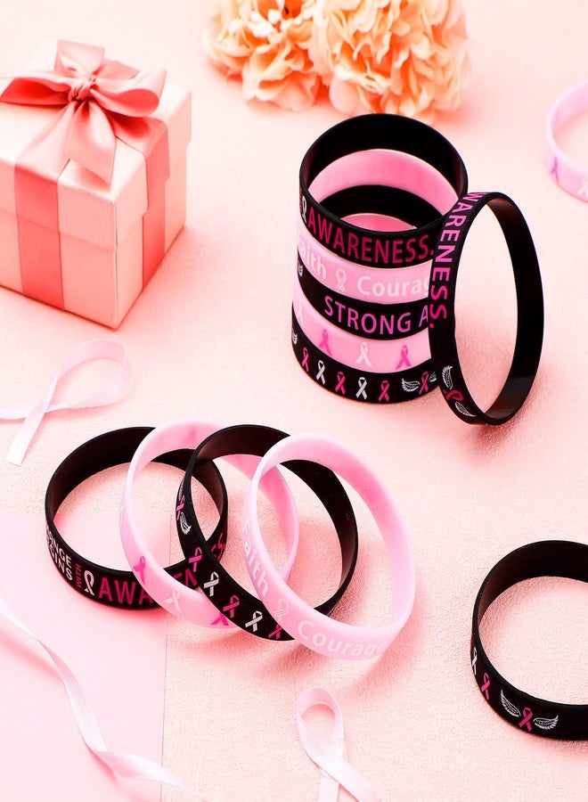 Minatee 100 Pcs Breast Cancer Awareness Bracelets, Pink Ribbon Silicone Wristbands with Hope Faith Strength Courage Support Black Breast Cancer Party Favors Gifts for Women(Classic) - Image 5